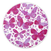 Butterflies Waterverf Magenta Pink Keramische Knop (Voorkant)