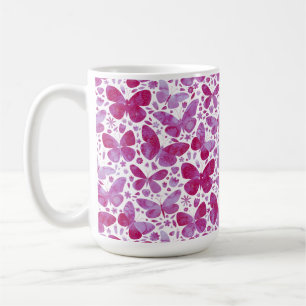 Butterflies Waterverf Magenta Pink Koffiemok