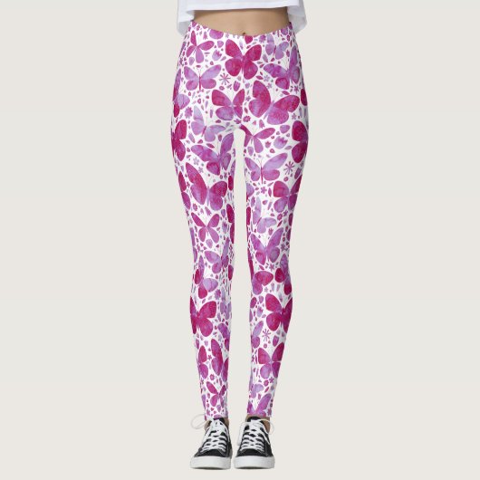 Butterflies Waterverf Magenta Pink Leggings (Voorkant)