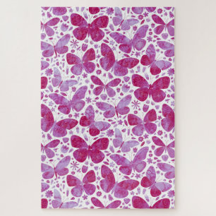 Butterflies Waterverf Magenta Pink Legpuzzel