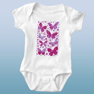 Butterflies Waterverf Magenta Pink Romper