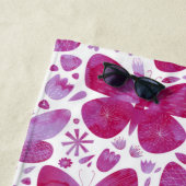 Butterflies Waterverf Magenta Pink Strandlaken (In situ)