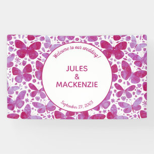 Butterflies Waterverf Magenta Pink Wedding Banner