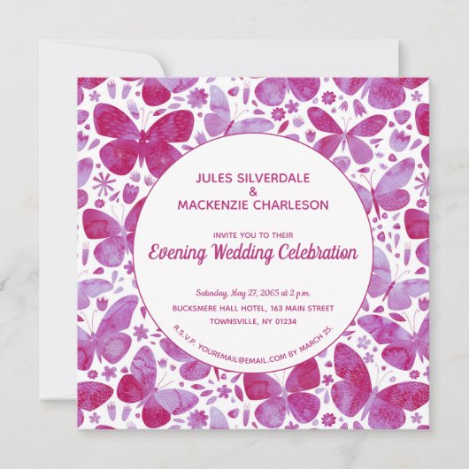 Butterflies Waterverf Magenta Roze avond Kaart (Voorkant)