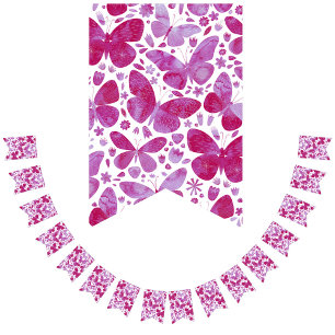 Butterflies Waterverf Magenta Roze Bunting Flags Vlaggetjes