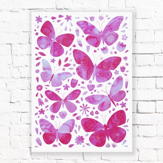Butterflies Waterverf Magenta Roze Canvas Afdrukke