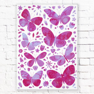 Butterflies Waterverf Magenta Roze Foto afdrukken
