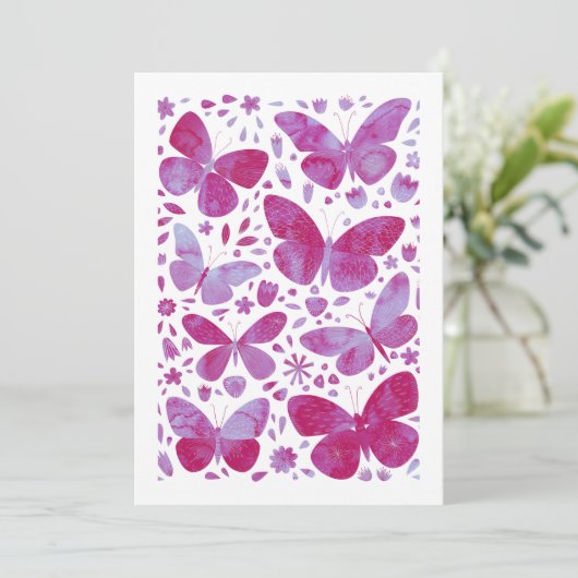 Butterflies Waterverf Magenta Roze Kaart van de Gr (Staand voorkant)