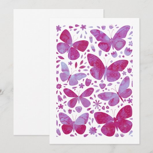 Butterflies Waterverf Magenta Roze Kaart van de Gr (Voorkant / Achterkant)