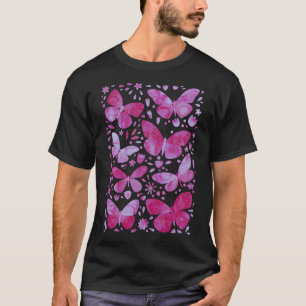 Butterflies Waterverf Magenta Roze T-Shirt