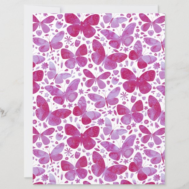 Butterflies Waterverf Magenta Scrapbook Paper (Voorkant)