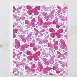 Butterflies Waterverf Magenta Scrapbook Paper