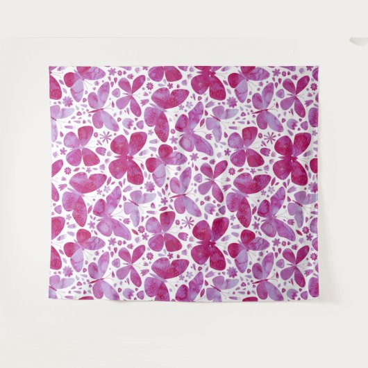 Butterflies Waterverf Patroon roze Wandkleed (Voorkant (horizontaal))