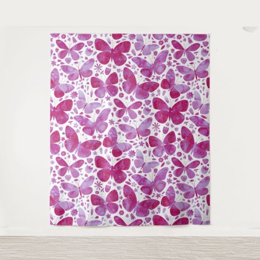 Butterflies Waterverf Patroon roze Wandkleed (Voorkant)