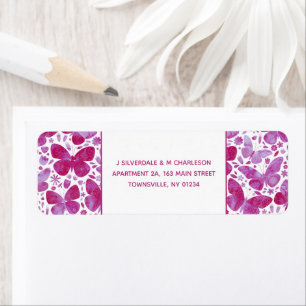 Butterflies Waterverf Roze Return Address Label
