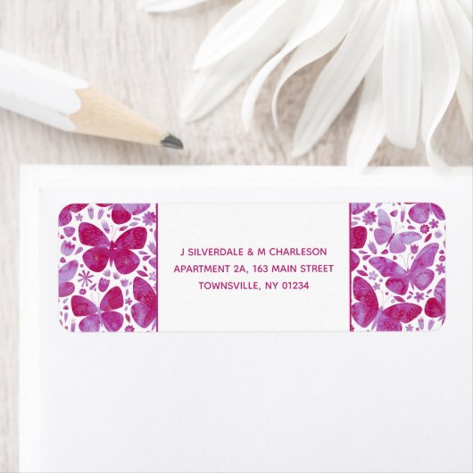 Butterflies Waterverf Roze Return Address Label (Insitu)