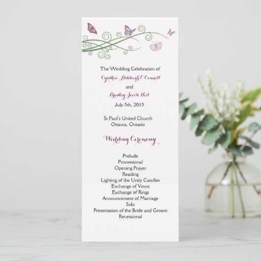 Butterflies Wedding Ceremony Program Programmakaart (Staand voorkant)