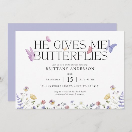 Butterflies Whimsical Bridal Shower Uitnodiging (Voorkant / Achterkant)