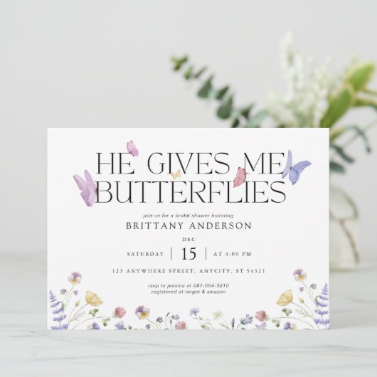 Butterflies Whimsical Bridal Shower Uitnodiging (Staand voorkant)