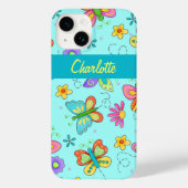 Butterflies Whimsy Turquoise Blue Name personalise Case-Mate iPhone Case (Achterkant)
