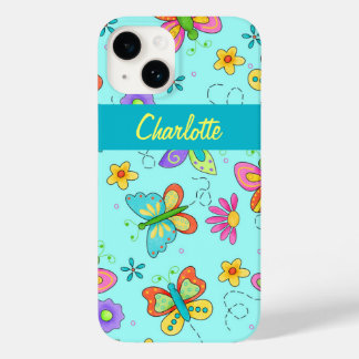 Butterflies Whimsy Turquoise Blue Name personalise Case-Mate iPhone 14 Hoesje