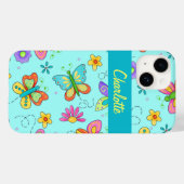 Butterflies Whimsy Turquoise Blue Name personalise Case-Mate iPhone Case (Achterkant (horizontaal))