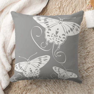 Butterflies White Grey Pattern Kussen