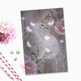 Butterflies White Kitty Cat Floral Decoupage Tissuepapier