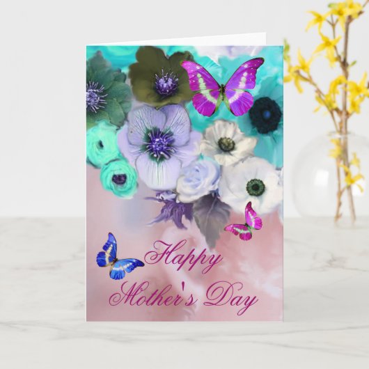 BUTTERFLIES, WITTE BLAUWGROEN ROZEN EN ANEMONSENST KAART (Gele Bloem)