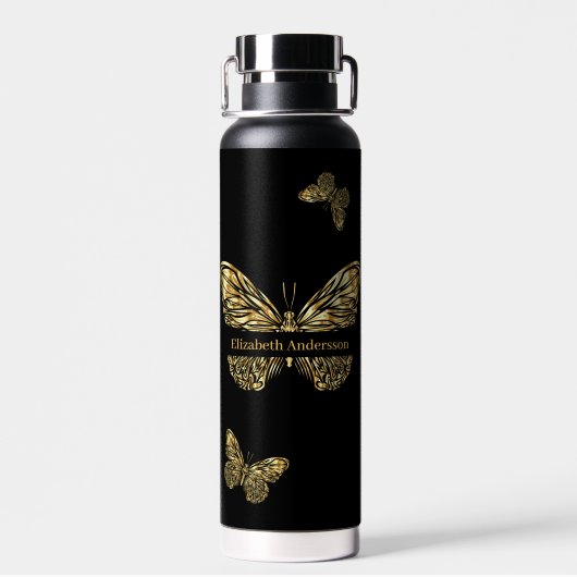 Butterflies zwart gouden naam script waterfles (Achterkant)