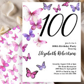 Butterfly 100ste Verjaardag Uitnodiging Roze /Paar