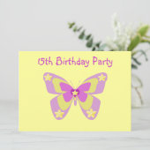 Butterfly, 15th Birthday Party Invitation Kaart (Staand voorkant)