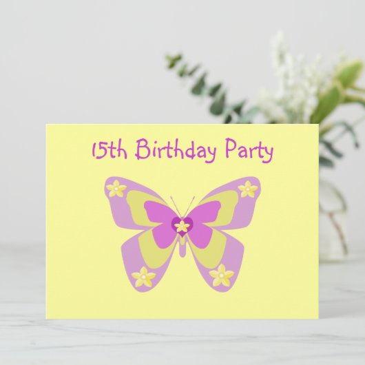 Butterfly, 15th Birthday Party Invitation Kaart (Staand voorkant)