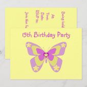 Butterfly, 15th Birthday Party Invitation Kaart (Voorkant / Achterkant)