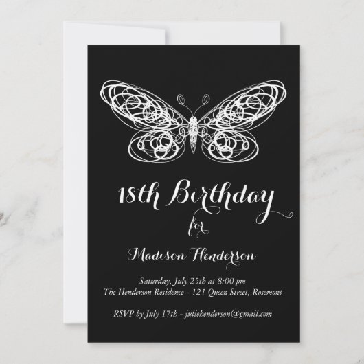 Butterfly 18th Birthday Invitation Kaart (Voorkant)