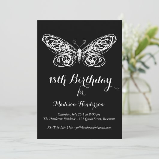 Butterfly 18th Birthday Invitation Kaart (Staand voorkant)