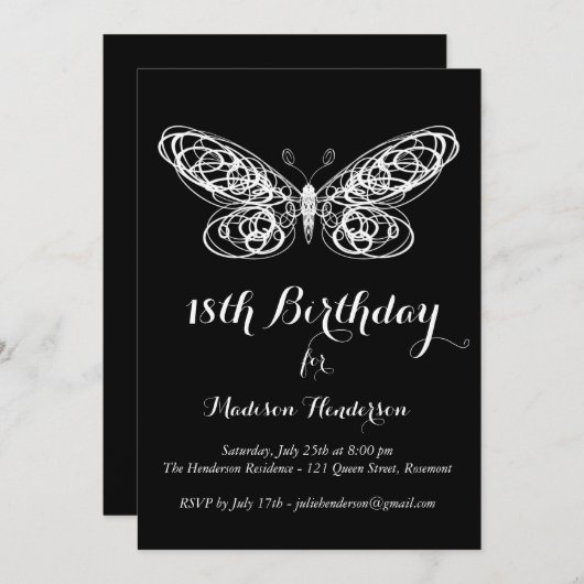 Butterfly 18th Birthday Invitation Kaart (Voorkant / Achterkant)