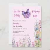 Butterfly 1e Verjaardag roze paarse meisje Kaart (Voorkant)