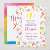 Butterfly 1e verjaardag uitnodiging (Voorkant / Achterkant)