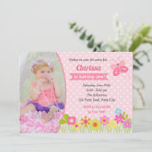 Butterfly 1e Verjaardag Uitnodigingen met Foto (Staand voorkant)