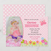 Butterfly 1e Verjaardag Uitnodigingen met Foto (Voorkant / Achterkant)