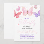 Butterfly 1e verjaardagsfeestje kaart (Voorkant / Achterkant)