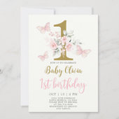 Butterfly 1st Birthday Invitation Kaart (Voorkant)