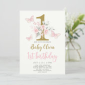 Butterfly 1st Birthday Invitation Kaart (Staand voorkant)