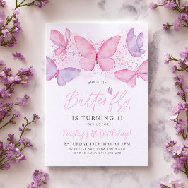 Butterfly 1st Birthday Invitation Pink Purple Girl Kaart