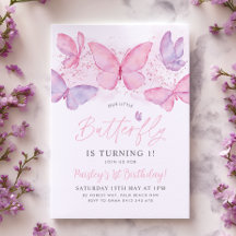 Butterfly 1st Birthday Uitnodiging Roze Paars meis