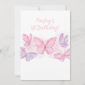 Butterfly 1st Birthday Uitnodiging Roze Paars meis (Achterkant)