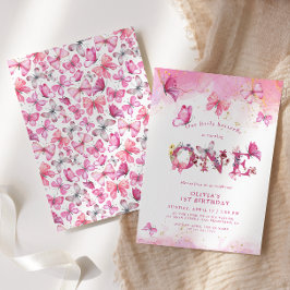 Butterfly 1st verjaardag Baby Girl Pink Gold Dust Kaart