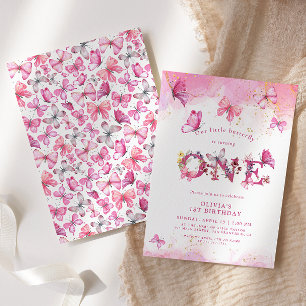 Butterfly 1st verjaardag Baby Girl Pink Gold Dust Kaart