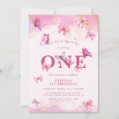 Butterfly 1st verjaardag Baby Girl Pink Gold Dust Kaart (Voorkant)